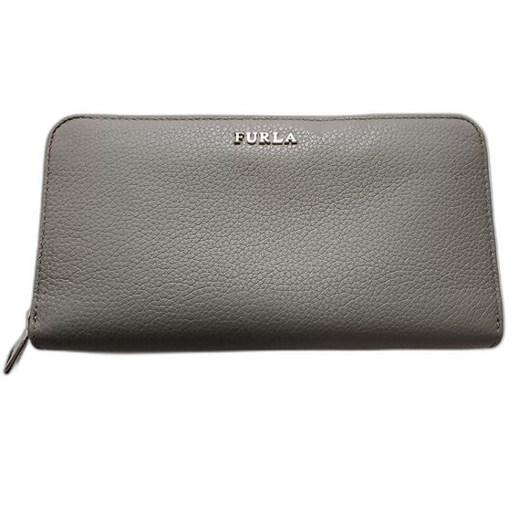 FURLA Gray Leather Long Zip Around Wallet with Box Dust Bag Tags - Picture 2 of 11